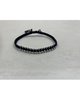 Black cotton thread silver tone bearded Bracelet